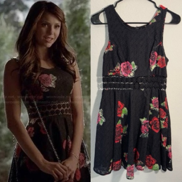 Free People Black Red Rose Katherine Pierce Vampire Diaries Dress Womens Size 2 - Picture 1 of 11